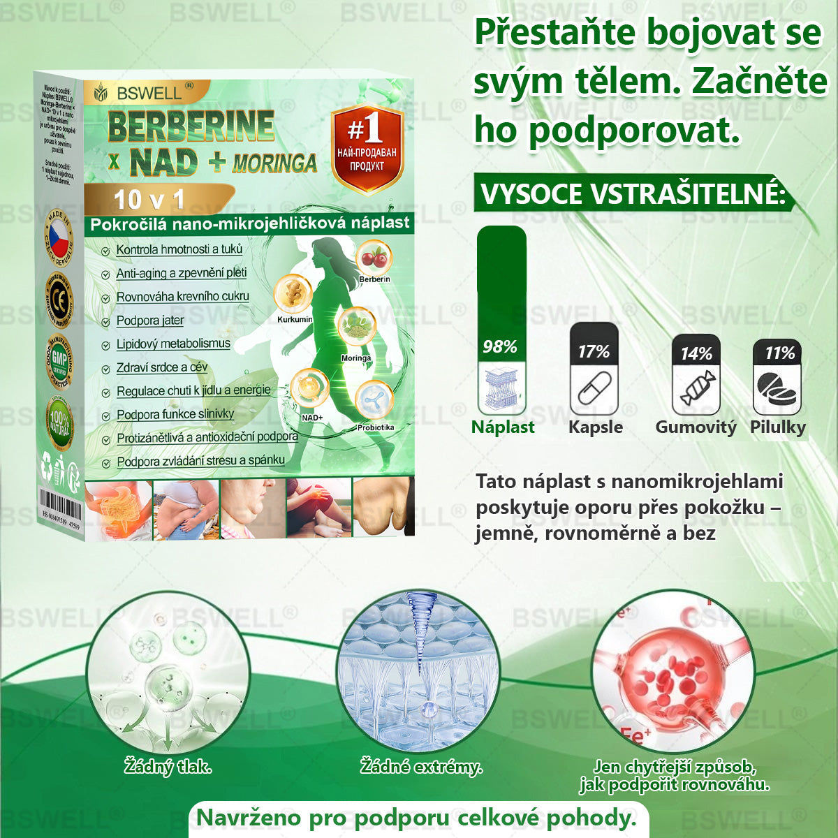 ✨ BSWELL® Nano mikrovpichová zeštíhlující náplast✨(Stačí použít pouze jednou denně – viditelné změny již za 28 dní) ✅Bezbolestná, dlouhotrvající, zaměřená na řešení cukrovky, obezity a kardiovaskulárních onemocnění
